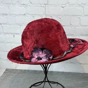 Vintage Burgandy Floral Da-Me Women's Rabbit Hair Felt Hat Made in Italy Boho